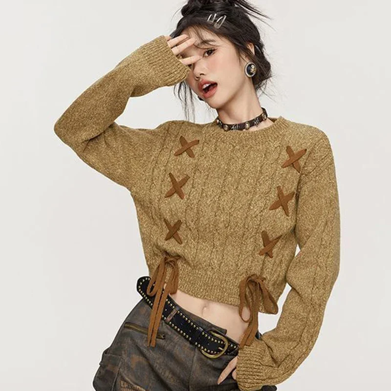 Autumn/winter New Retro Casual High Quality Knitted Short Pullover Sweater Fashion Elegant Exquisite Long Sleeved Women's Top