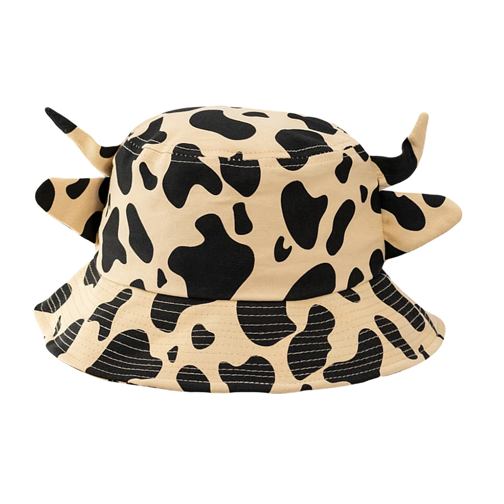 

1pc Cow Print Bucket Hat Reversible Summer Beach Cap Anti UV Protection Women Fashion Cute Cow Horns One Size Fits Most