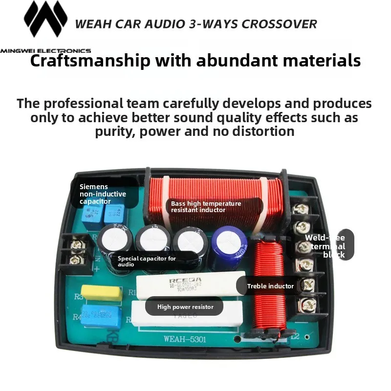 MW Audio 2Pcs HiFi Car 3 Way Crossover MKP Capacitor High Mid Low Frequency Divider