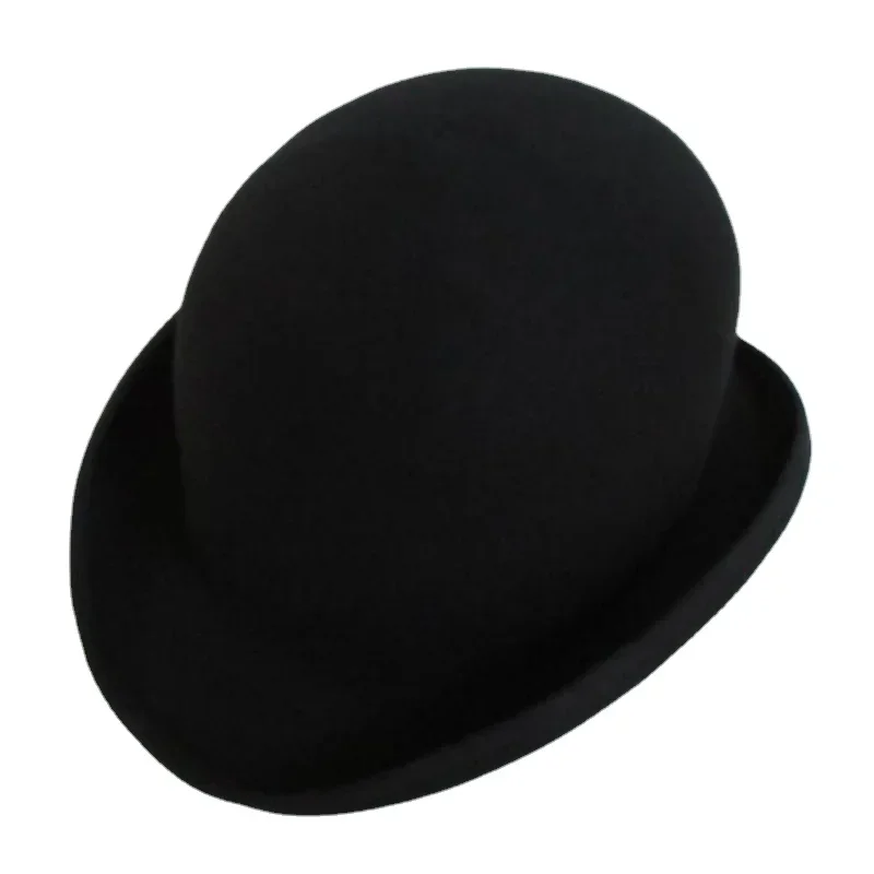 bowler hat billycock bob bombin derby rounded crown hard wool felt Black For Men Women