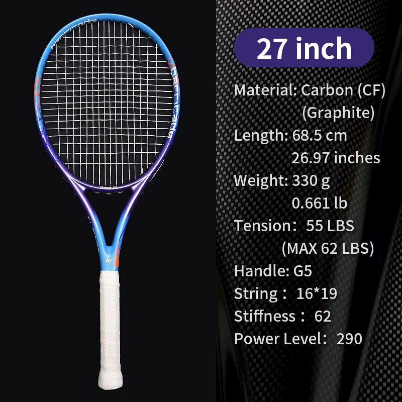 2-حزمة الكبار 27 بوصة مضرب تنس مادة ألياف الكربون خفيفة الوزن عالية المرونة المهنية الذكور امرأة الدفاع الهجومي #5