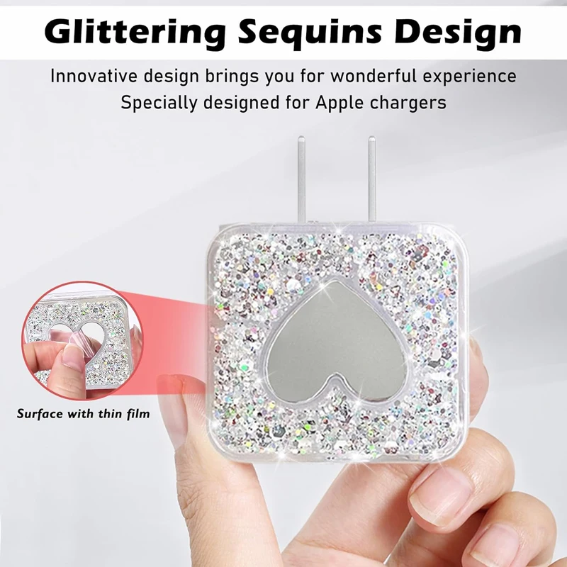 Charger Cable Protector Mirror Glitter Love Heart Design For IPhone 15 14 13 18W 20W Charger Data Line Spiral Winder Protective