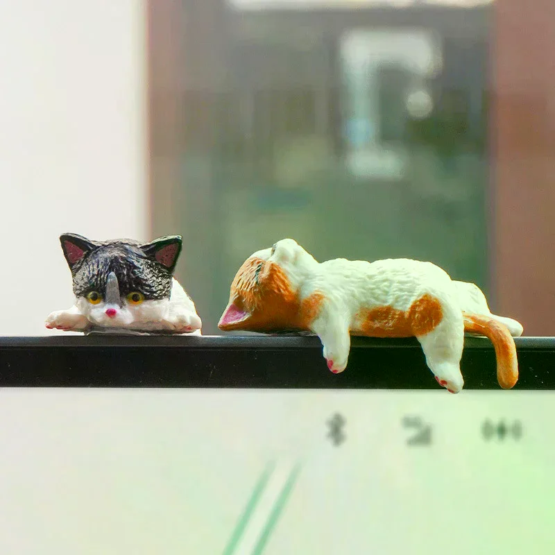 Car Landscape Cat Ornaments Cute Cartoon Cat Ornament Car Center Console Navigator Screen Sleeping Cat Decoration Miniatures 5Pc