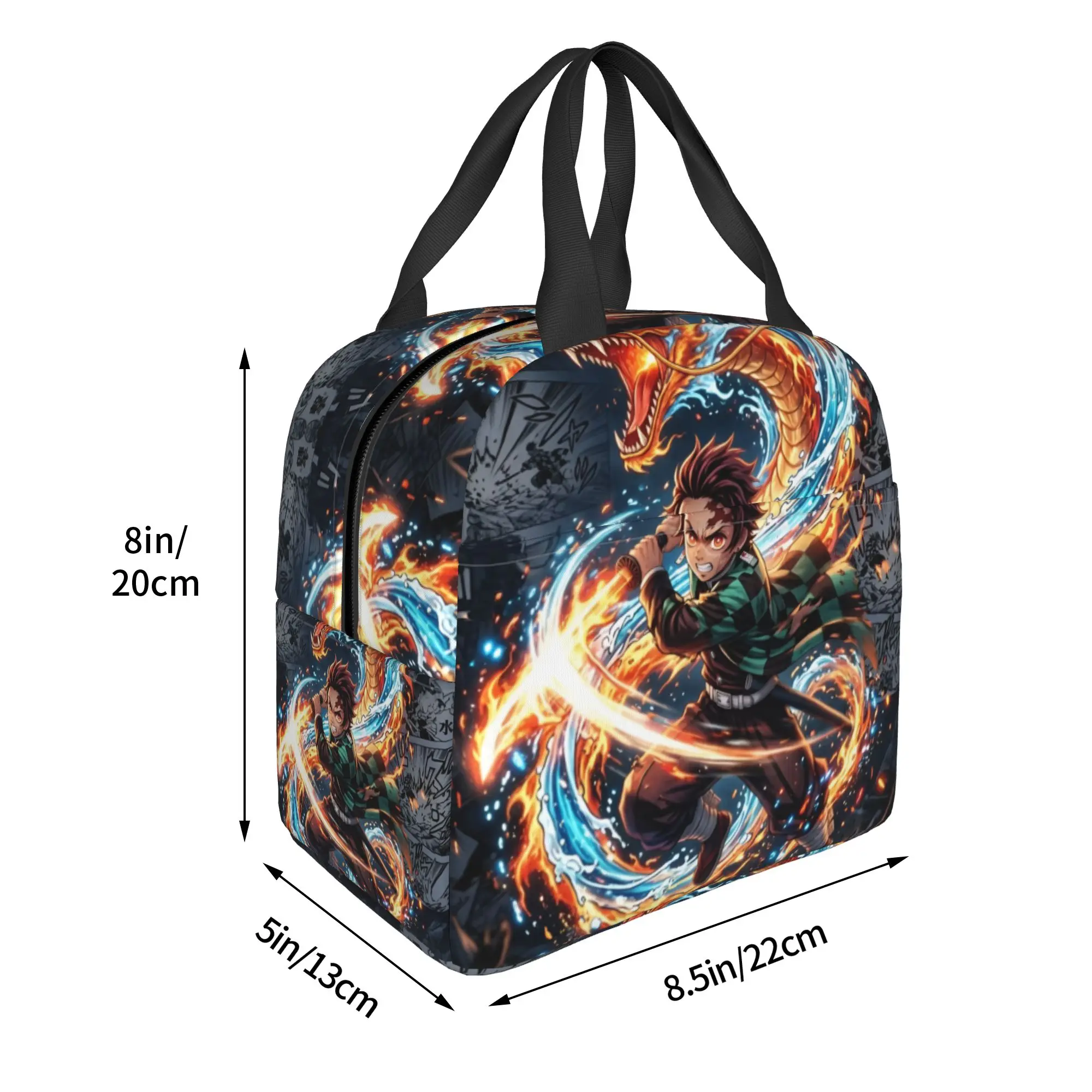 Custom D-Demons Slayers Insulated Lunch Bags Women Cartoon Anime Resuable Thermal Cooler Food Lunch Box Outdoor Camping Travel view 3