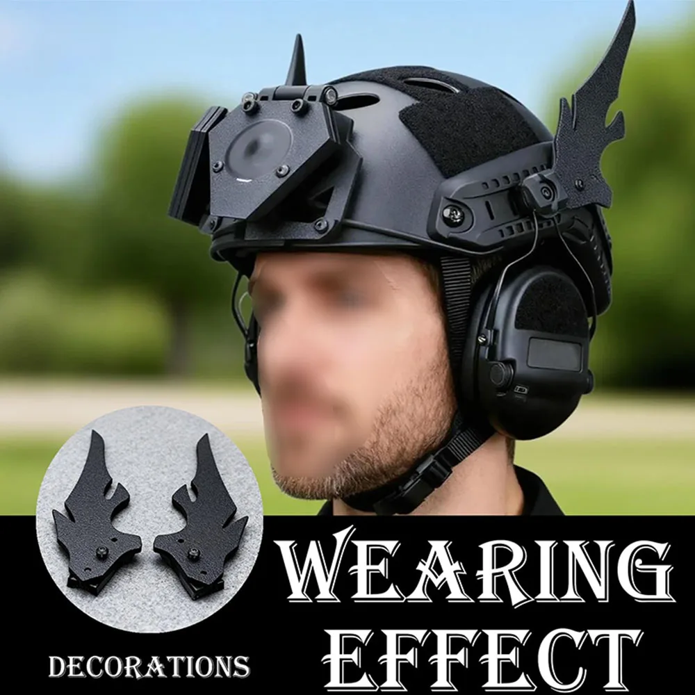 

Futuristic Dragon Horn Tactical Helmet Decor, ABS Laser-Cut Side Rail Mounts for Airsoft Cosplay Events and Tactical Gear