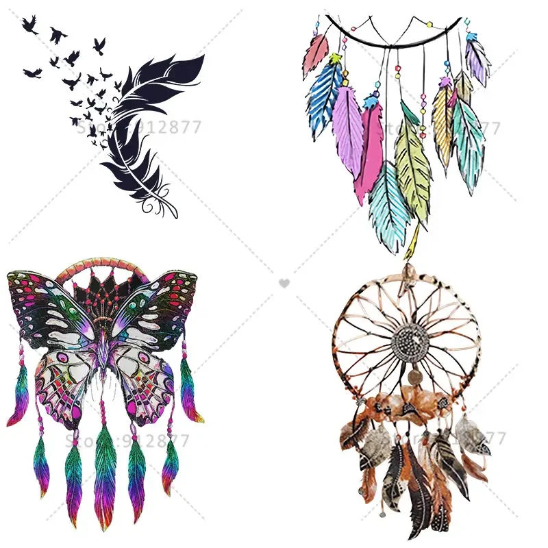 Feathers Dandelion Dream Catcher Philosophy Thermal stickers Lettering For Clothes Colorful Feather vest Print iron on decals