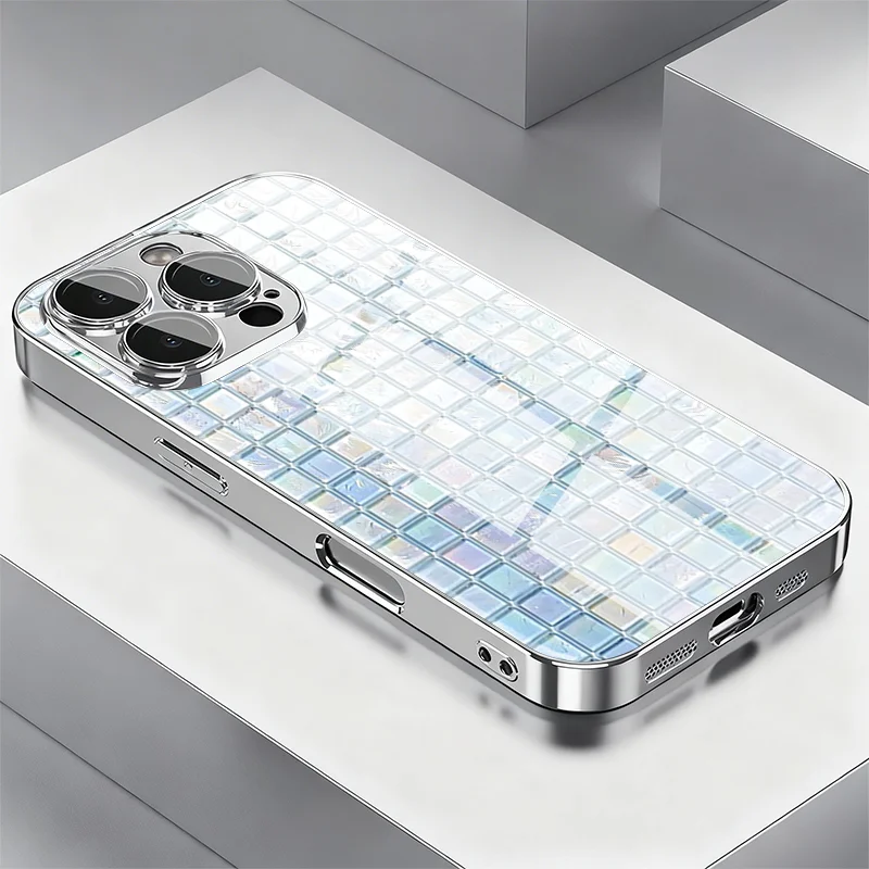 Tetris Texture Tempered Glass Electroplated Phone Case For Samsung Galaxy S26 S25 Ultra S24 Plus S23 FE 5G Lens Prptection Cover
