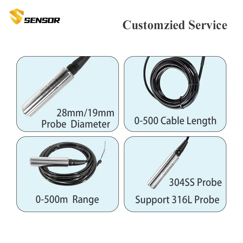 2M 3m 5M aralığı sıvı seviye sensörü DC24V güç 4-20mA 0-10V 0-3.3V RS485 dalgıç su seviyesi sensör verici