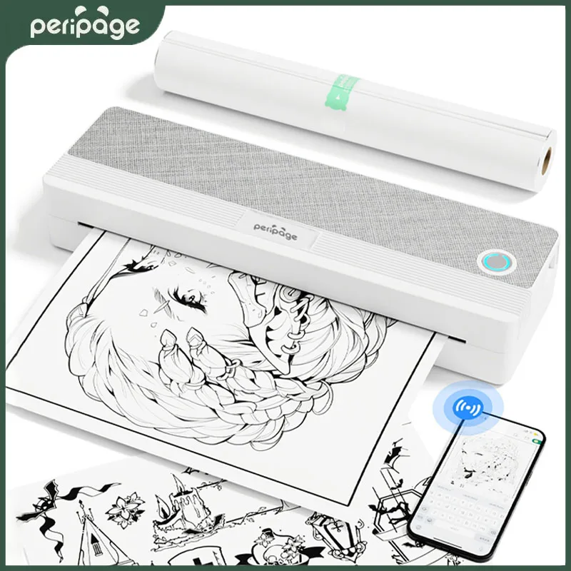 طابعة PeriPage P81 A4 طابعة محمولة لاسلكية حرارية تعمل بالبلوتوث USB آلة حرارية متنقلة PDF وثيقة طابعة مكتب الصور