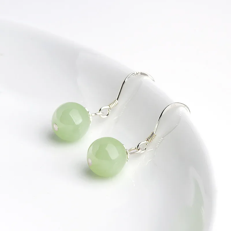 

Emerald Jade Beaded Earrings Luxury Women Amulets Green 925 Silver Accessories Jadeite Amulet Certificate Jewelry Stone Natural