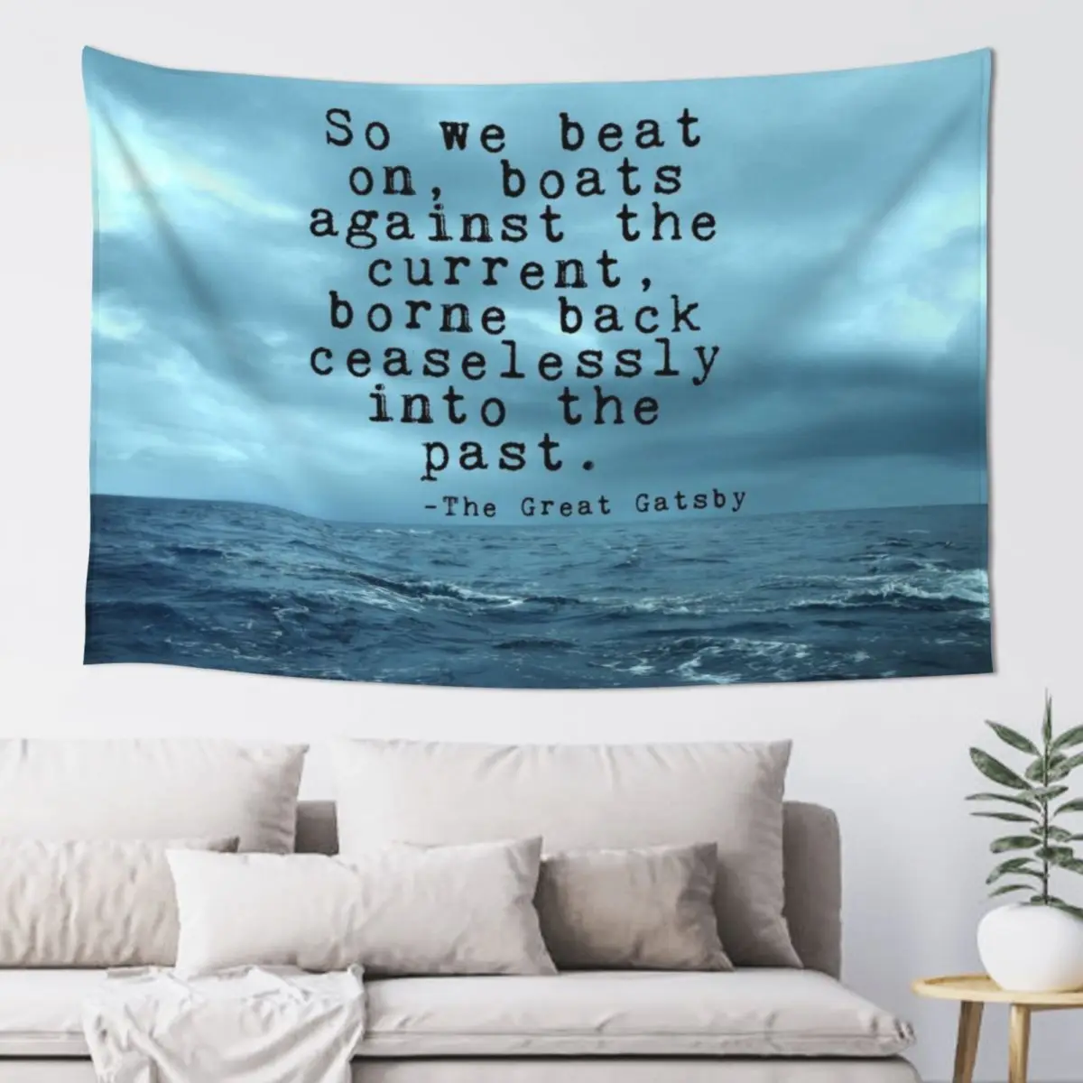 So we beat on - Gatsby quote on the dark ocean Tapestry Wall Tapestries Decoration For Rooms Tapestry