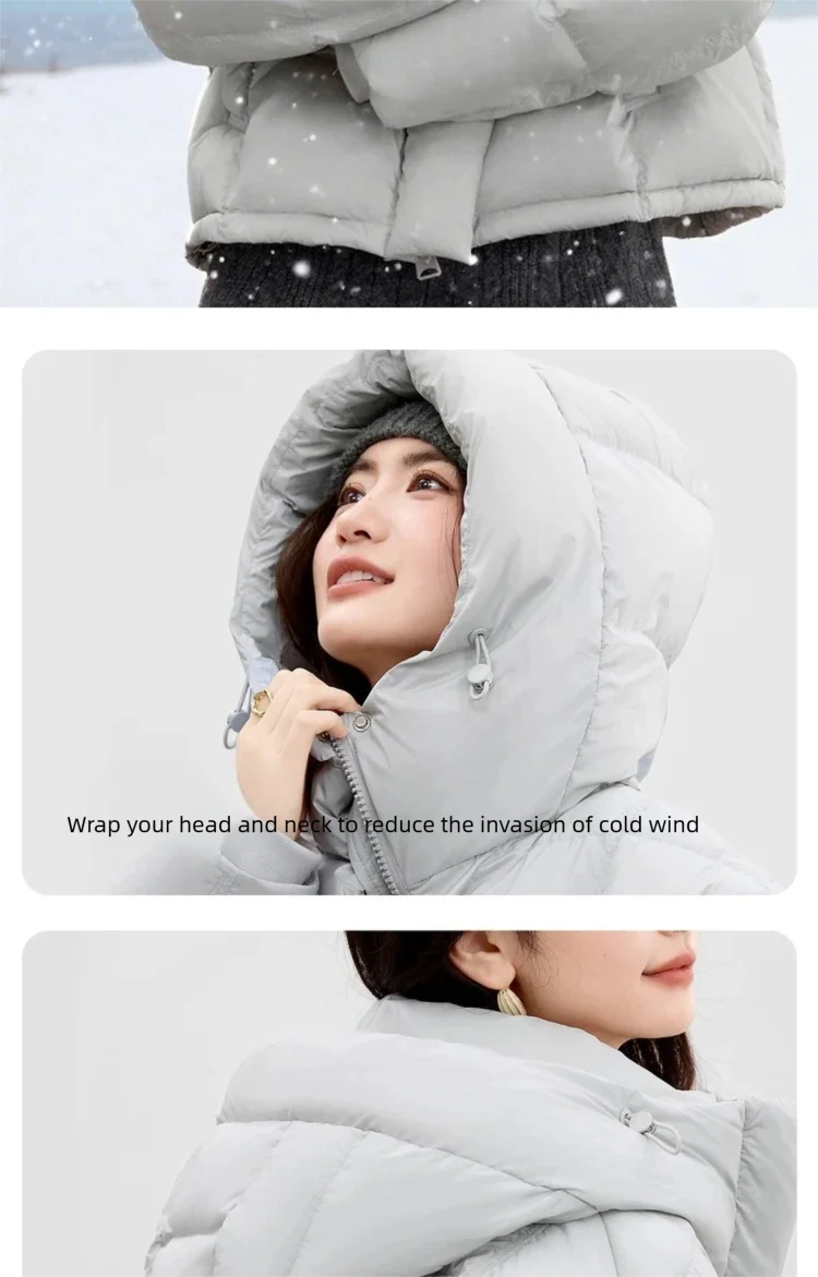SENTUBILA Damen Winter Daunenjacke 2026 Leichte Warme Druckfreie Lose Kapuzen-Kurzdaunenjacke für Damen W54YC1882 – Detail 18