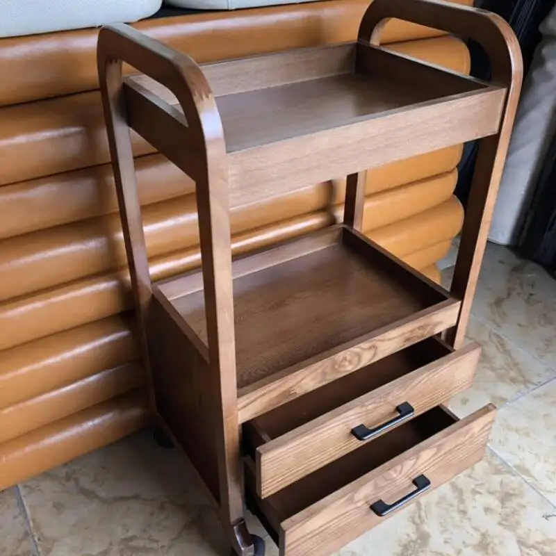 أثاث صالون الشعر لصالون التجميل الوردي المنظمون عربات تصفيف الشعر عربة مساعدة عربة تخزين الخشب عربة الحلاق #2