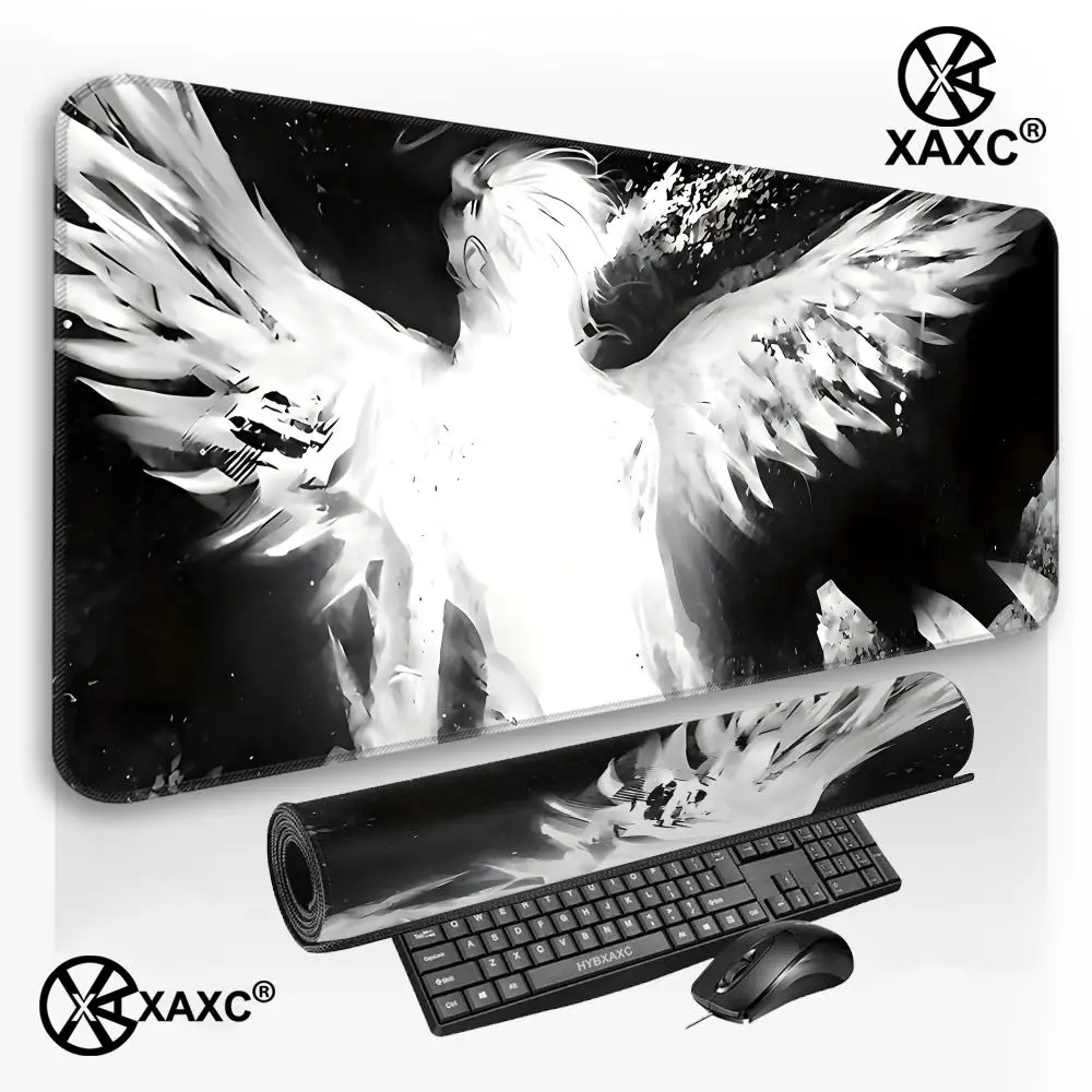 

Monochrome Angel with Wings Desk Mat - Gothic Black White Art Large Mouse Pad Non-Slip Waterproof Gaming Office HYBXXC