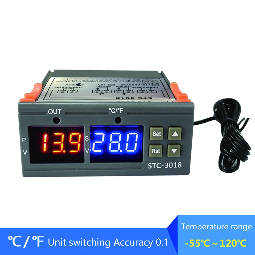 STC-3018 Dual Digital Temperature Controller 12V/24V/110V-220V Thermoregulator Incubator With Heater And Cooler 10A Relay Output