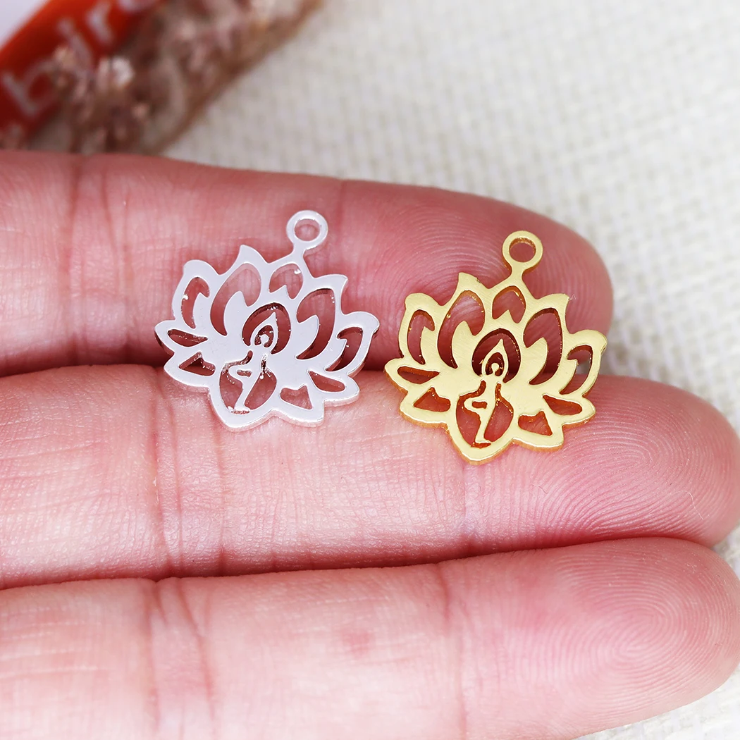 5PCS Elegant Lotus Flower Of Life Pendant DIY Stainless Steel Gift For Women Men Charm Pendant For Bracelet Jewelry Findings