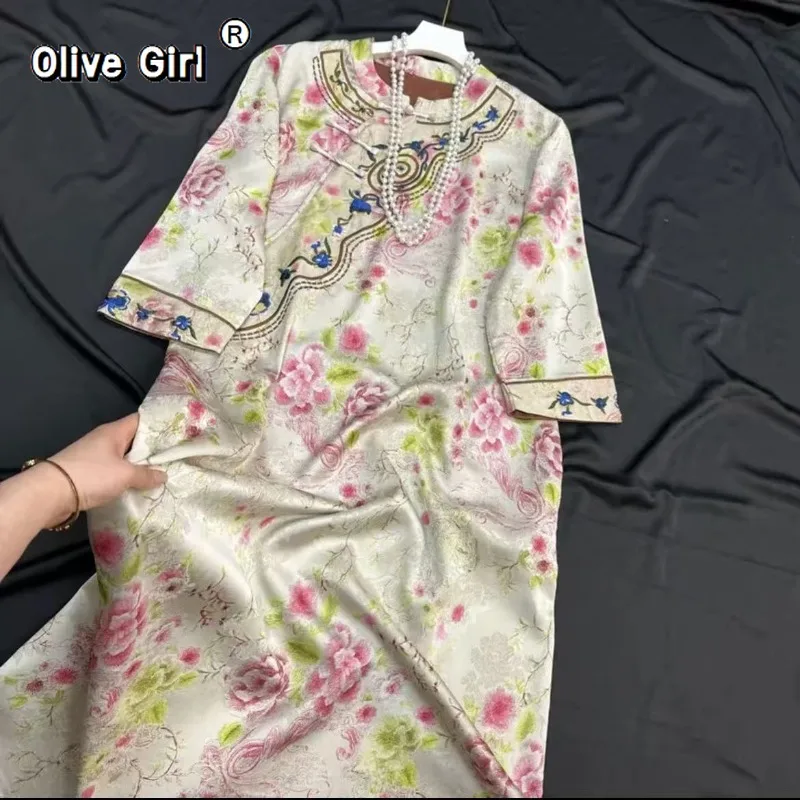 

Китайское платье Olivegirl Qipao 2026, вышивка, ароматная облачная пряжа, жаккардовое женское роскошное платье средней длины для женщин среднего возраста