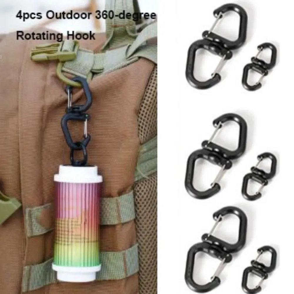 4pcs New 360-degree Outdoor Rotating Hook Multi-functional 2 Sizes S-shaped Hook Portable Backpack Buckle Camping Accessory