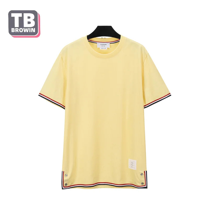 TB BROWIN Thom Men's Luxury T-shirt Y2K Clothes Four-bar Stripe Cotton Breathable Short-Sleeved Korean Casual Bottoming Shirt