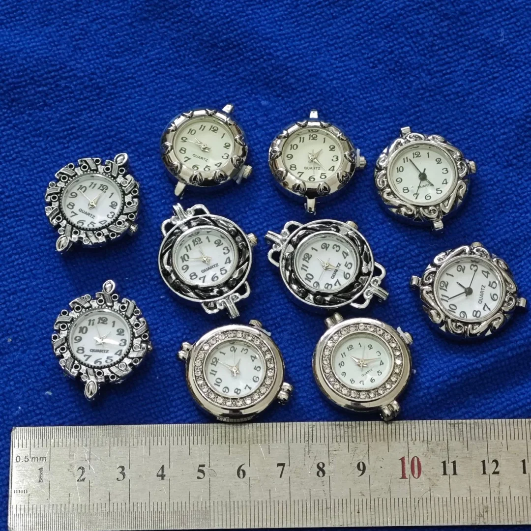 10PCS Mixed of Silver Tone Quartz Watch Face Charms