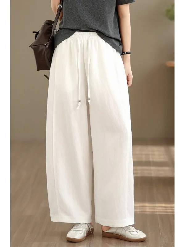 

Summer Thin Mixed Lenzing Cotton Wide Leg Pants Women Drape Loose Slim Straight Casual Nine Point Pants Casual Style Simple P...