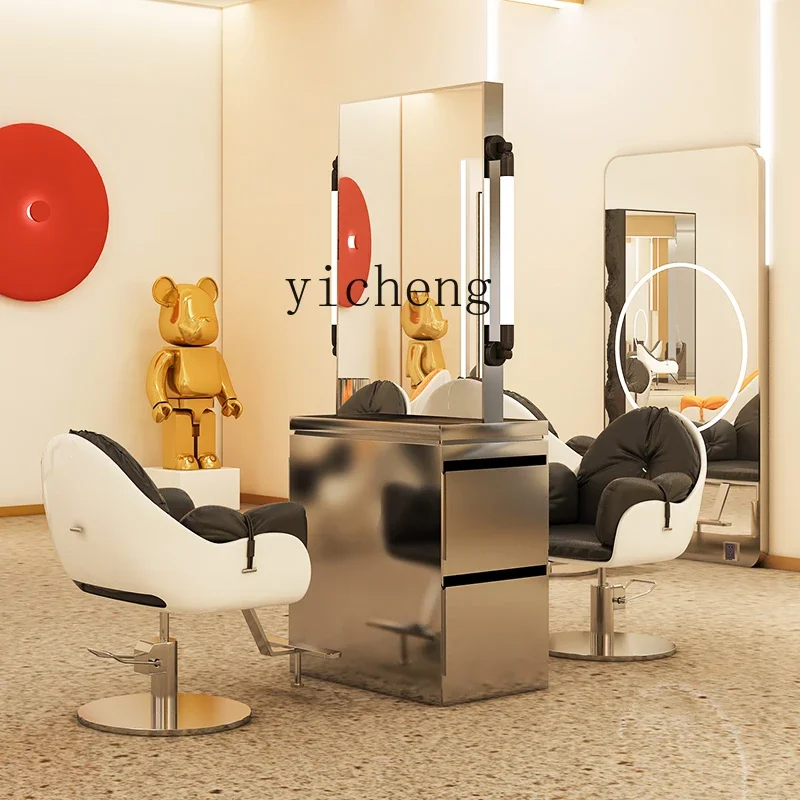 Zws. New design niche barber shop mirror table hair cutting mirror dyeing and ironing cabinet integrated with light