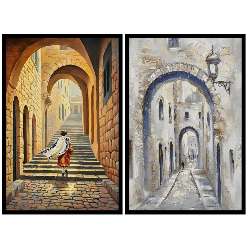 Extra Large Canvas Prints Jerusalem Blue Arch Alley Abstract Old City HD Spraying Painting Modern Jewish Decor Dining Room Home