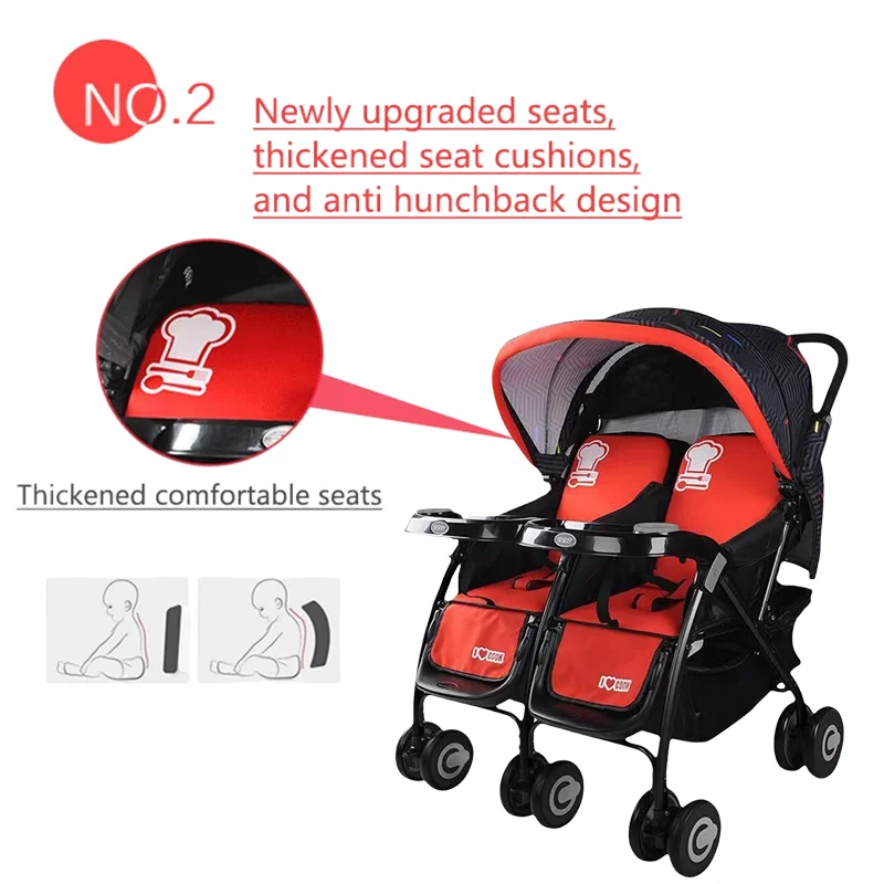 Zwillings-Kinderwagen, leicht, reisefreundlich, extrem bequem und faltbar, Geschenk für Mama