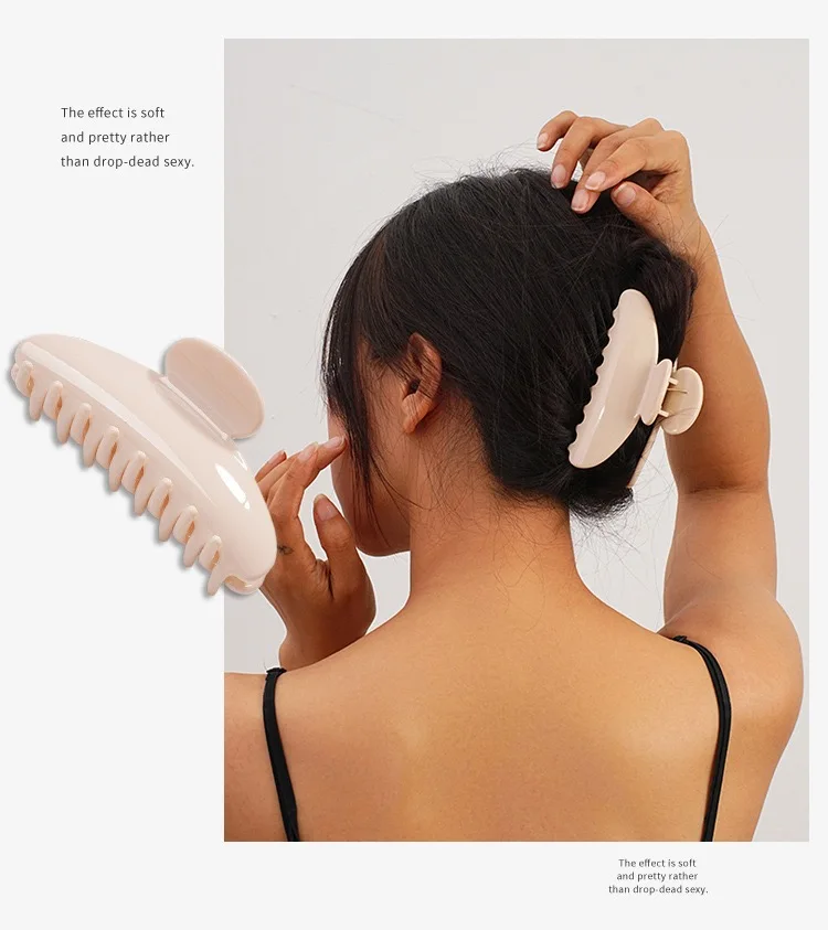 フランスのソリッドカラーのヘアクリップ、ピンクのヘアクリップ、大きめ、滑り止め、サメ、女性と女の子向けのスタイリッシュなヘアアクセサリー