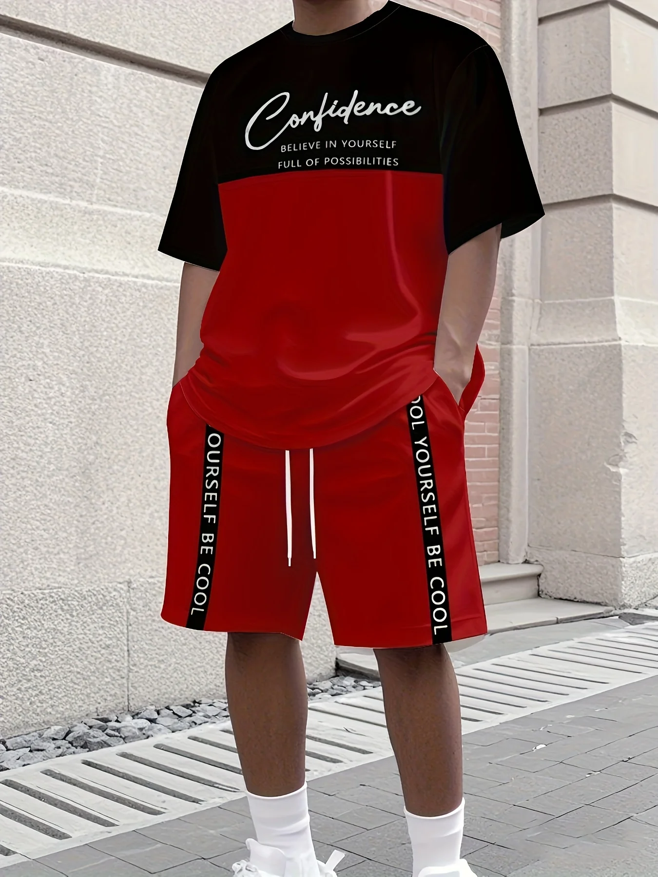 

Мужской стильный уличный комплект с круглым вырезом и короткими рукавами с буквенным принтом, мужской модный комплект, летний повседневный комплект из двух предметов для отдыха на открытом воздухе