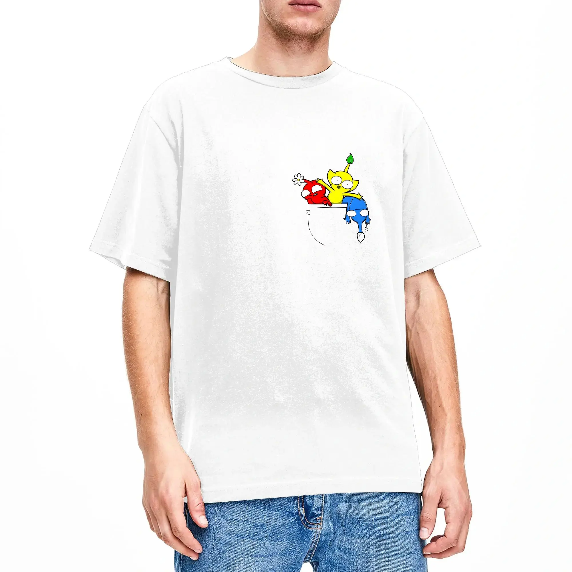 Streetwear T-Shirt Summer Pocketmin  Trending T-Shirts Pikmins Pure Cotton Tshirt for Men Y2K Casual Short Sleeve Top Tees