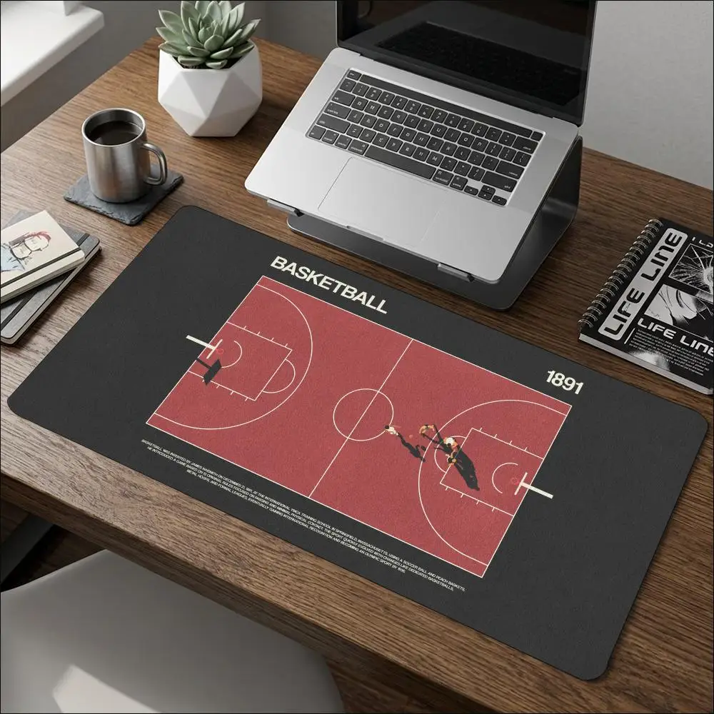 Square Gaming Mouse Pad Basketball Court Layout Pattern Smooth Non Slip Rubber Desk Mat For Gaming Office Laptop Computer Desk