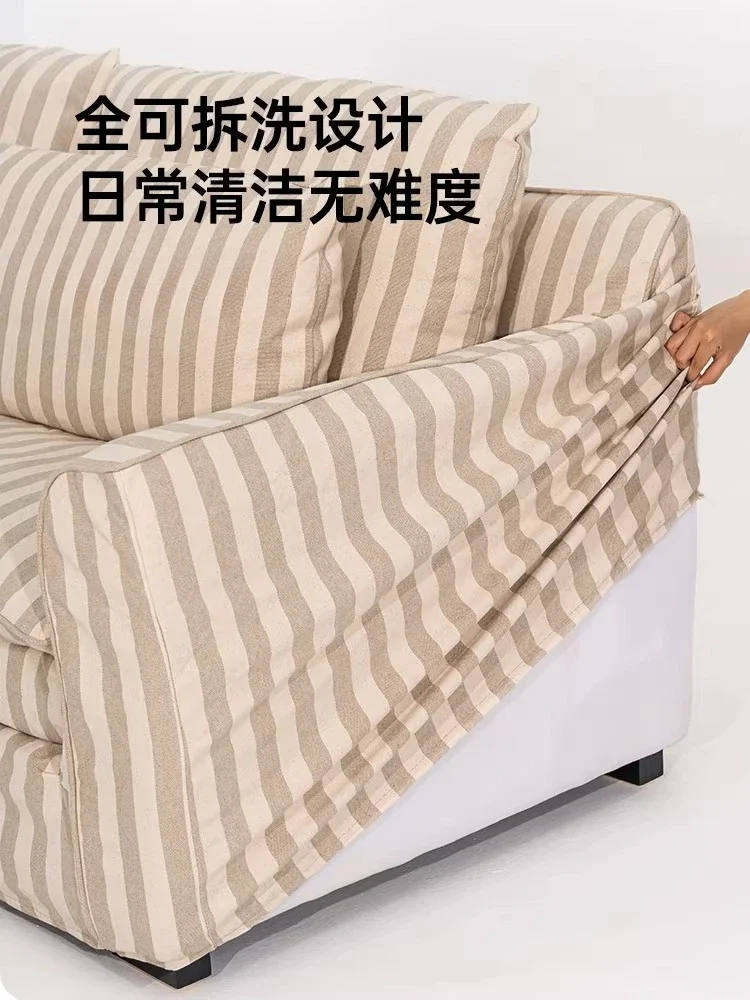 Sofa living room small apartment removable and washable linen cotton and linen fabric straight row sofa