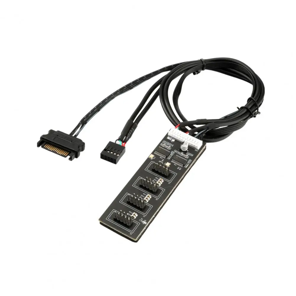 USB 2.0 Header Splitter com cabo de alimentação SATA, 1 a 4 9Pin Motherboard Header, Interno para CPU Cooling Fan, Luz RGB