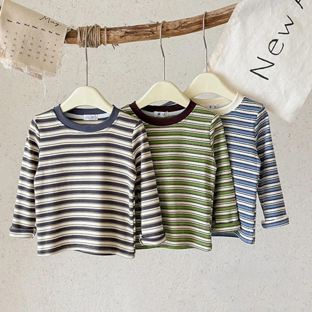 2-10T Toddler Kid Tshirt Baby Boy Girl Clothes Striped Cotton T Shirt Casual Plain Autumn Winter Basic Tee Top Outfit