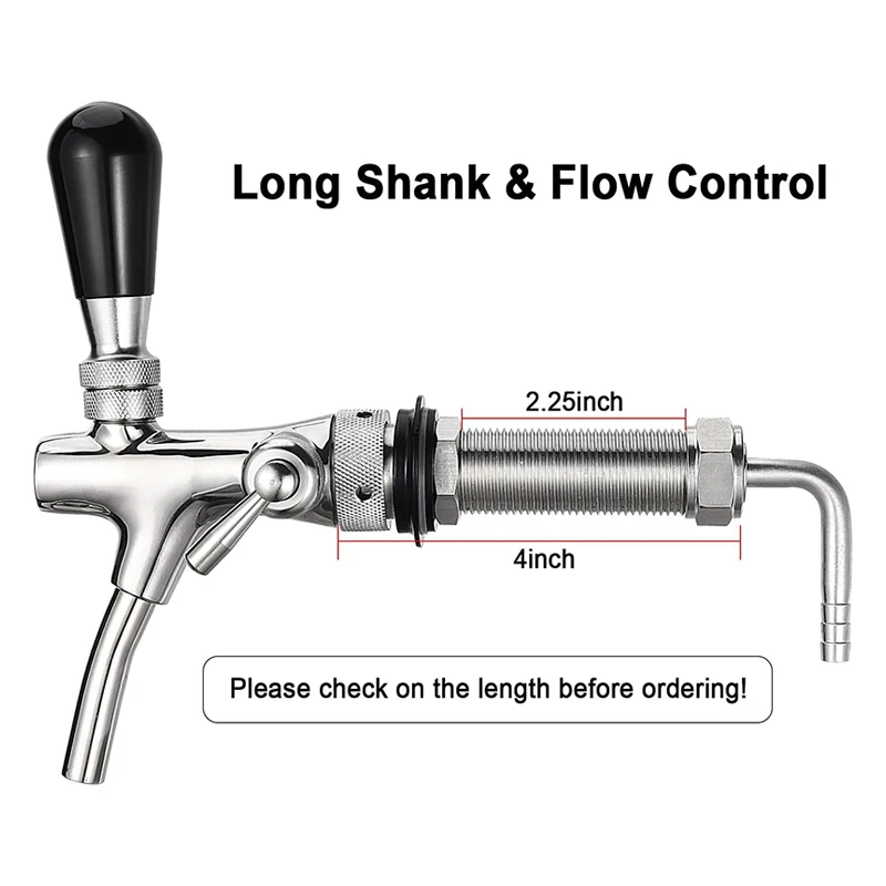 100% 304 Stainless Steel Beer Tap,100mm/4 Inch Long Shank Craft Beer Faucet with Flow Control Valve,Kegerator Beer Tap Dispenser