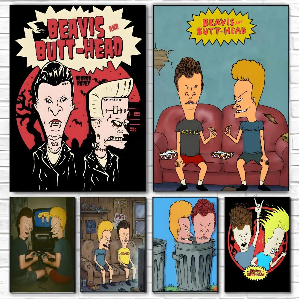 Humor Cartoon B-Beavis And Butthead Poster  Self-adhesive Art Waterproof Paper Sticker Coffee House Bar Room Wall Decor