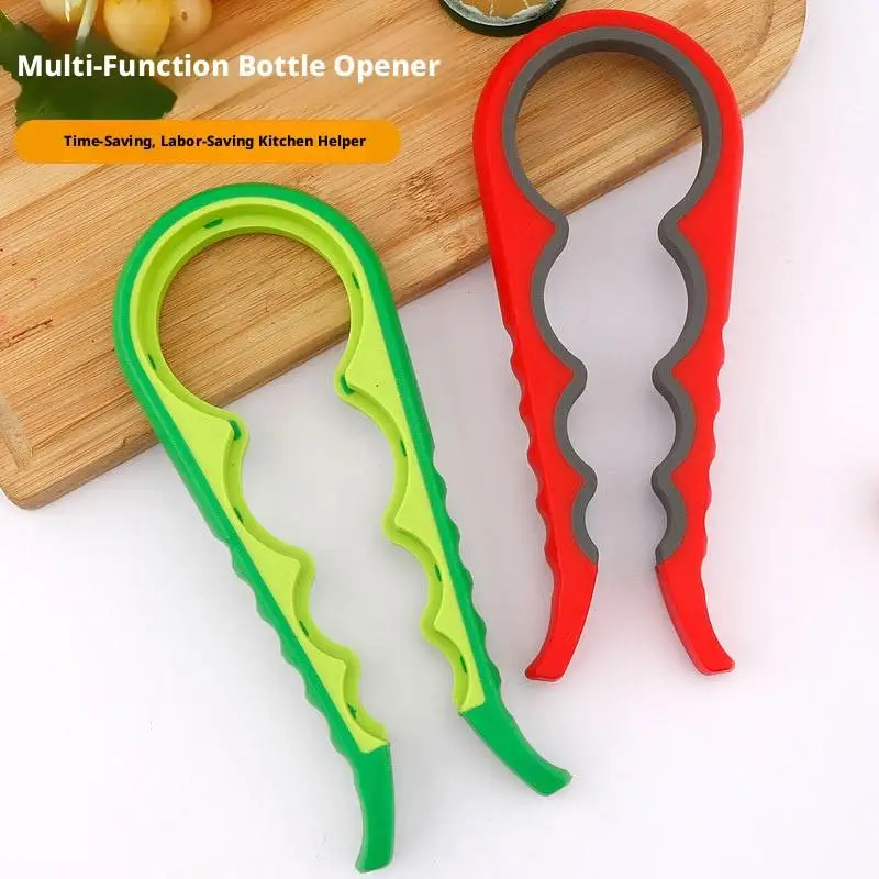 Four-In-One Multi-Functional Can Opener, Kitchen Home Use, Non-Slip Plastic, Easy Opening, Energy Saving Tool, Random Color, 1pc