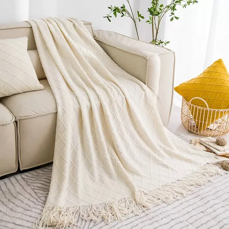 Langsheng Custom Acrylic Knitted Throw Blanket-Non-Toxic Anti-Pilling Geometric Pattern European American Style Four Seasons Use