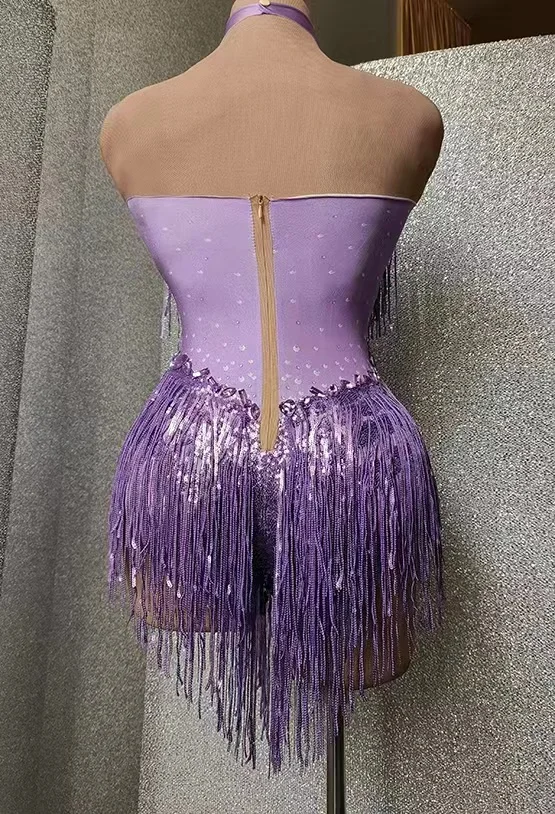 Rhinestones Fringes Leotard Sexy Tassel Bodysuit Jazz Dance Costume  Stage Wear Dancer Performance Singer  Party  Show Outfit