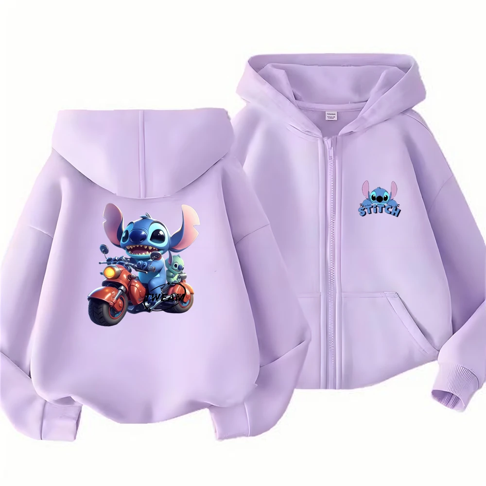 

Stitch print age 3-12 Children tops Hoodie Zipper style coat Suitable Boys Girls Sweatshirt pink Clothing casual sweatshirt