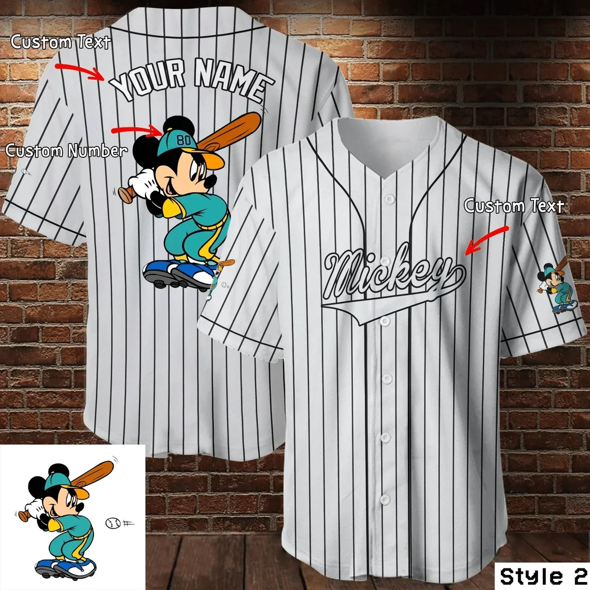 

Personalized Disney Mickey Mouse Baseball Jersey Sportswear Men Women Kids Baseball Jersey Summer Short Sleeve Casual Shirt