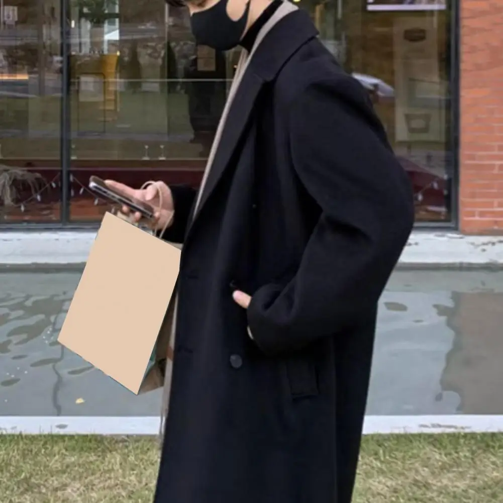 

Men Street Style Jacket Men Woolen Coat Men's Retro Style Woolen Double-breasted Coat with Lapel Long Sleeve Windbreaker Outwear