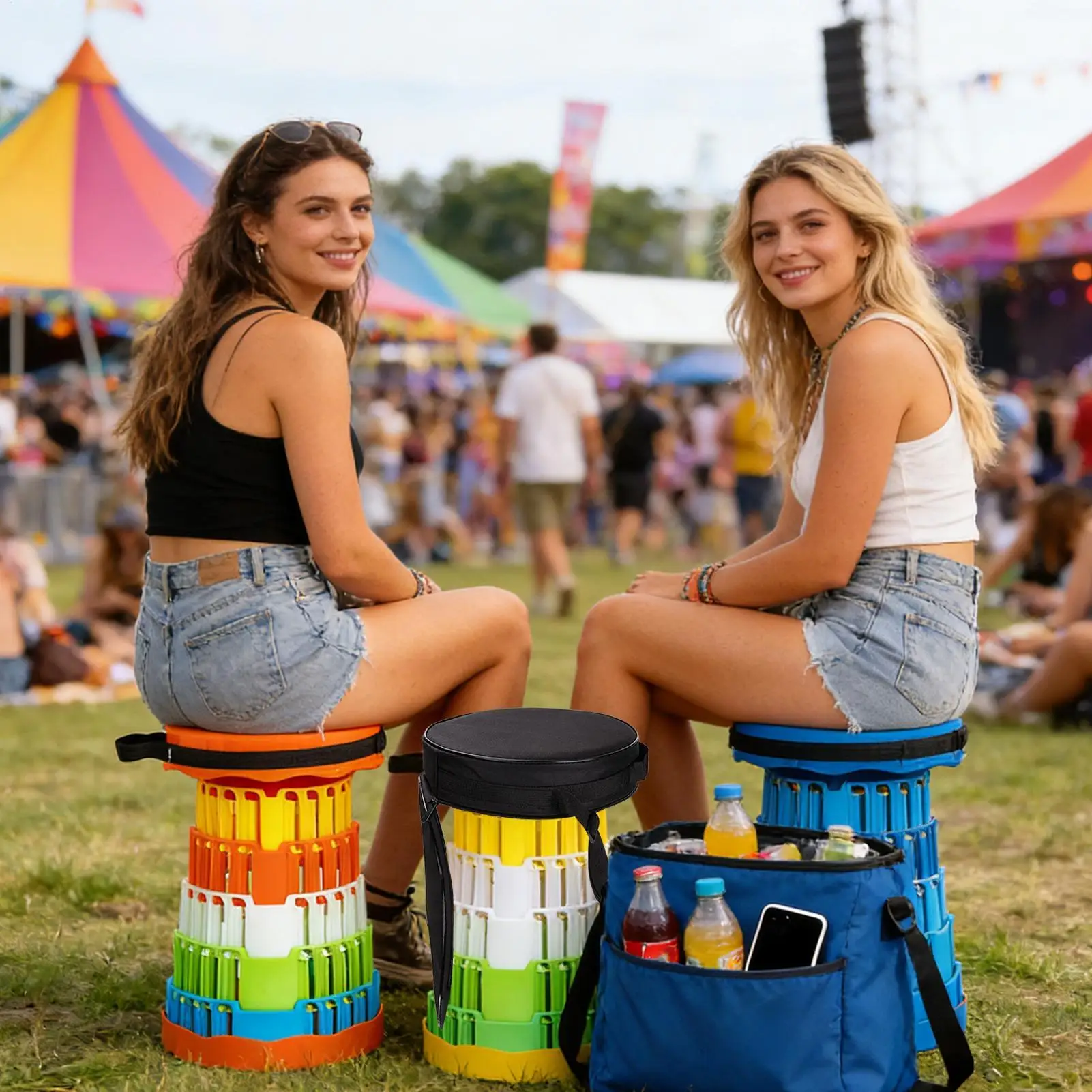 Carry Case for Folding Stool Round Pouch with Shoulder Strap Foldable Stool Bag with Zipper for Sketching Camping Picnic view 2