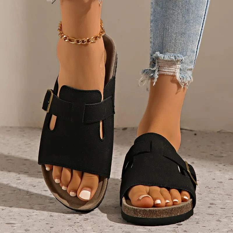 2025 جديد المرأة الفلين صندل مسطح أحذية الصيف في الهواء الطلق الحد الأدنى النعال المريحة أحذية الشاطئ عادية أحذية نسائية الوجه يتخبط #4