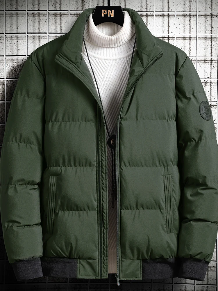 

Мужская зимняя утепленная хлопковая куртка с воротником-стойкой, теплая повседневная одежда для улицы, из полиэфирного волокна, приталенный крой, для ежедневной носки