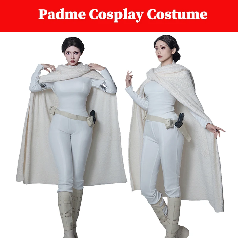 

Padme Cosplay Amidala Costume Cloak Battle Suit Movie Space Battle Outfits Adult Women Disguise Halloween Roleplay Fantasia Suit