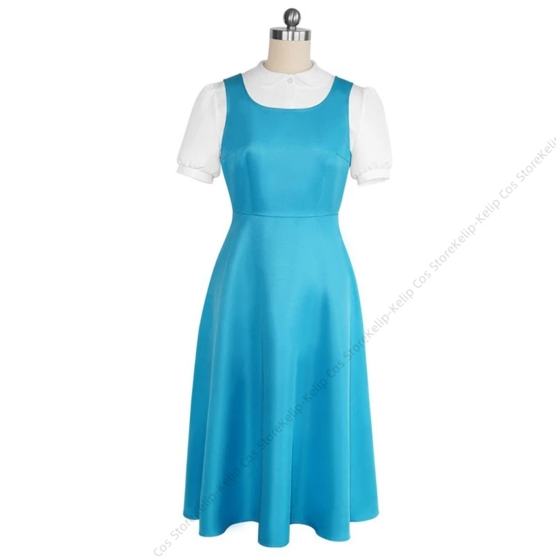 Ranma 1/2 Akane Tendo Cosplay Costume Blue Dress White Blouse Bow Hair Accessory Anime Halloween Carnival Comic Con Outfit - view 3