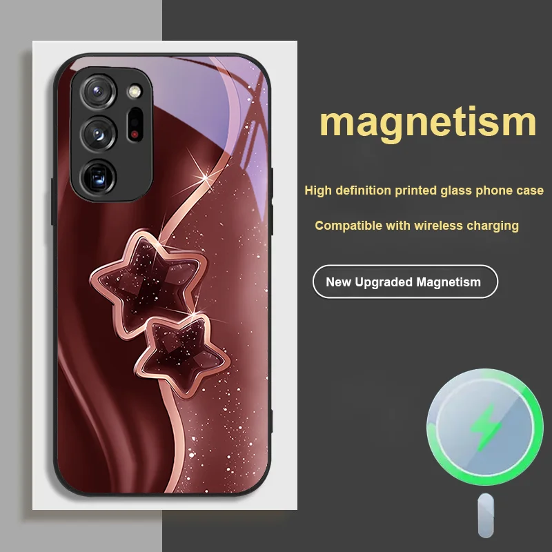 

For Samsung S 26 Ultra 23 25 Edge 22 FE Note 20 PLUS 4 5 G 24 21 Magnetic Glass Phone Case Girls Dustproof Pentagram Series