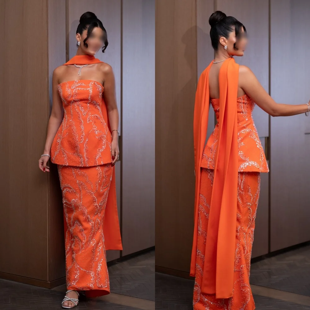 Sukienka wieczorowa na zamówienie, cekinowa, brokatowa, luksusowa, bez ramiączek, midi, szyta na miarę, na specjalną okazję, olśniewająca suknia na przyjęcie, wykwintna.